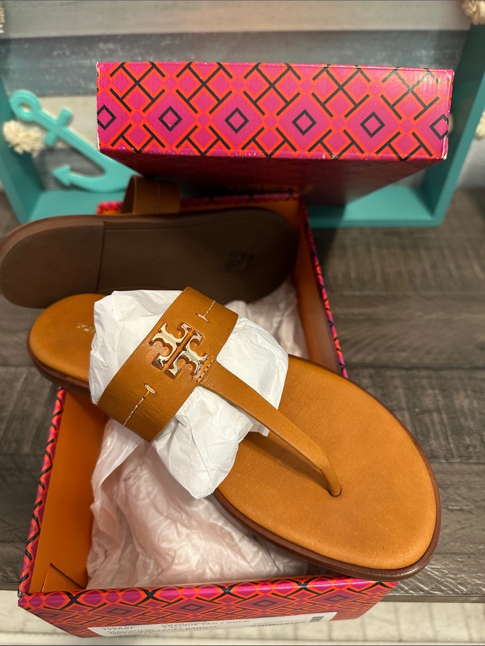 Tory Burch Everly Backless Flat Thong Sandals Tan - Picture 6 of 6